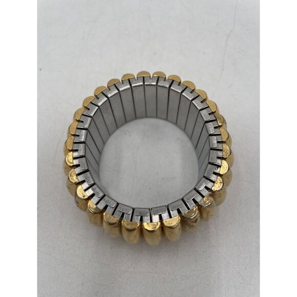 Vintage Gold & Silver Stretch Bracelet Ridged Design For Women - Picture 3 of 4